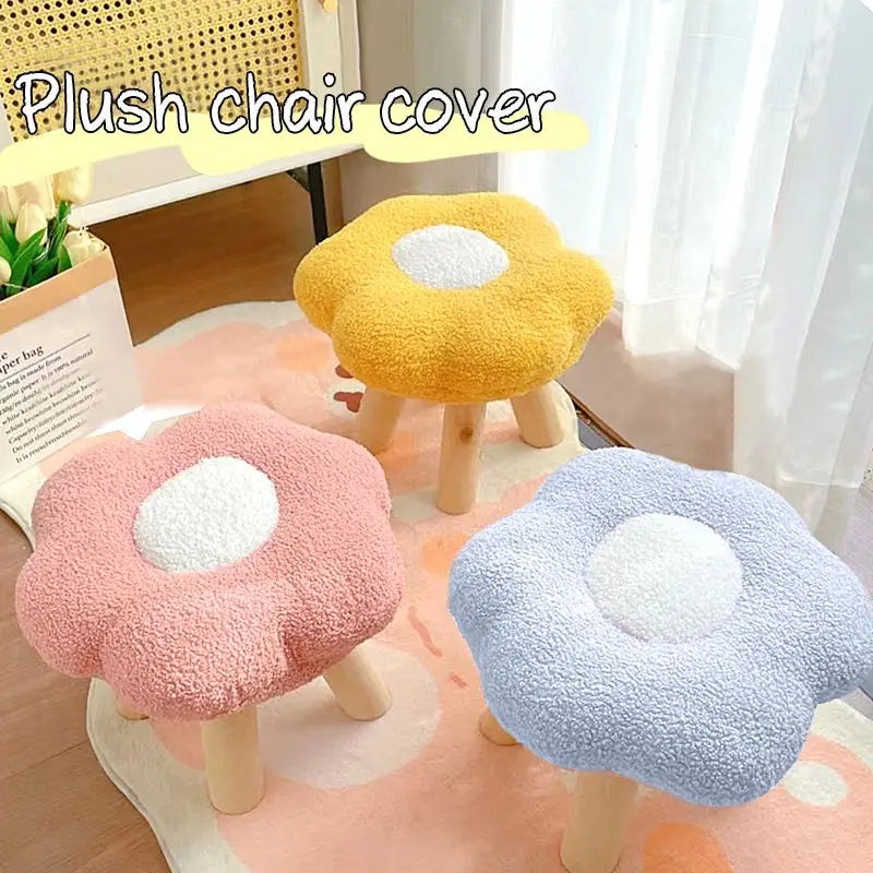 A62 Plush Flower Chair Cover Cute Footstool Cover Round Footstool