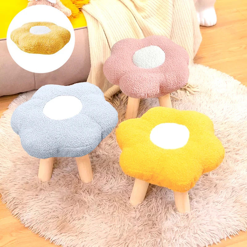 A62 Plush Flower Chair Cover Cute Footstool Cover Round Footstool