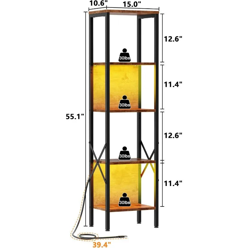 A75 Five-layer bookshelf with LED light, tall display shelf with backrest