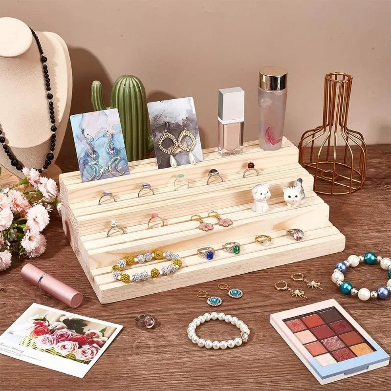 A52 Wooden Jewelry Display Stand Wooden Earring Storage Rack with Grooved Jewelry Display Stand for Rings Earrings