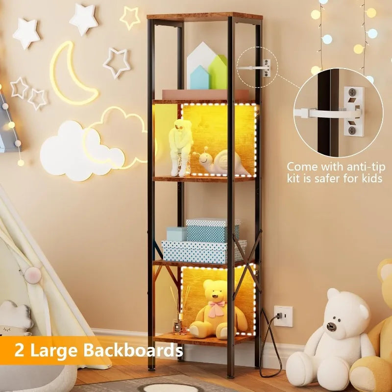 A75 Five-layer bookshelf with LED light, tall display shelf with backrest