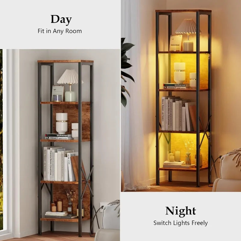 A75 Five-layer bookshelf with LED light, tall display shelf with backrest