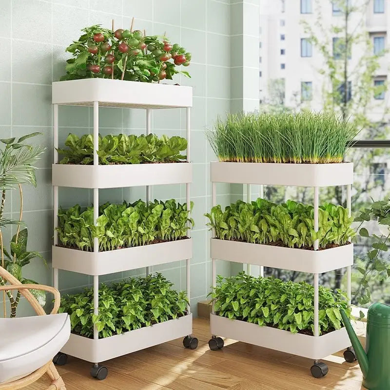 A150 Storage Rack White Independent Multi-layer Rolling Sliding Balcony Multi-layer Vegetable Planting Artifact