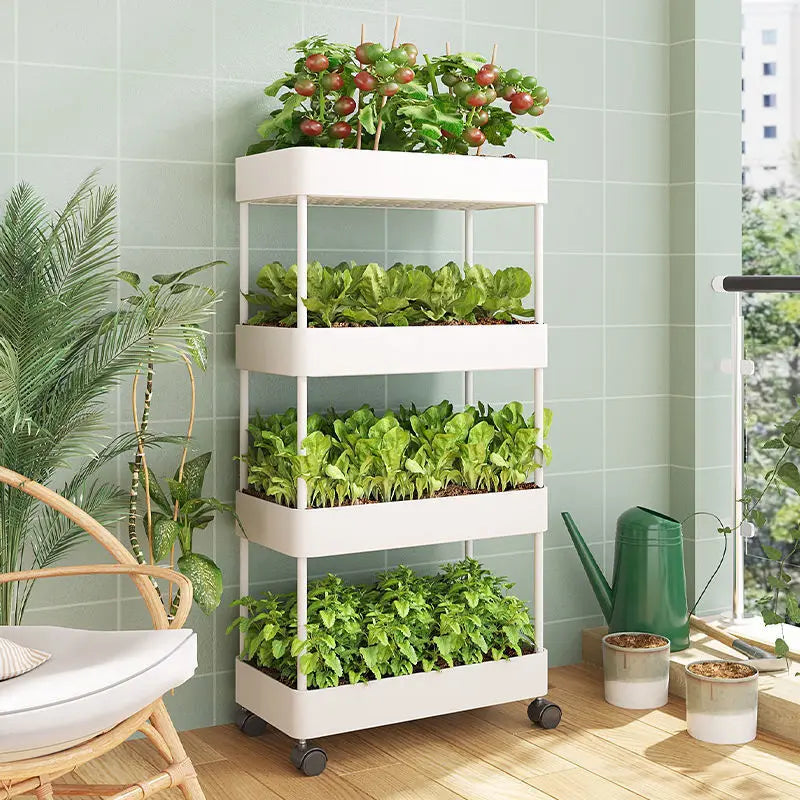 A150 Storage Rack White Independent Multi-layer Rolling Sliding Balcony Multi-layer Vegetable Planting Artifact