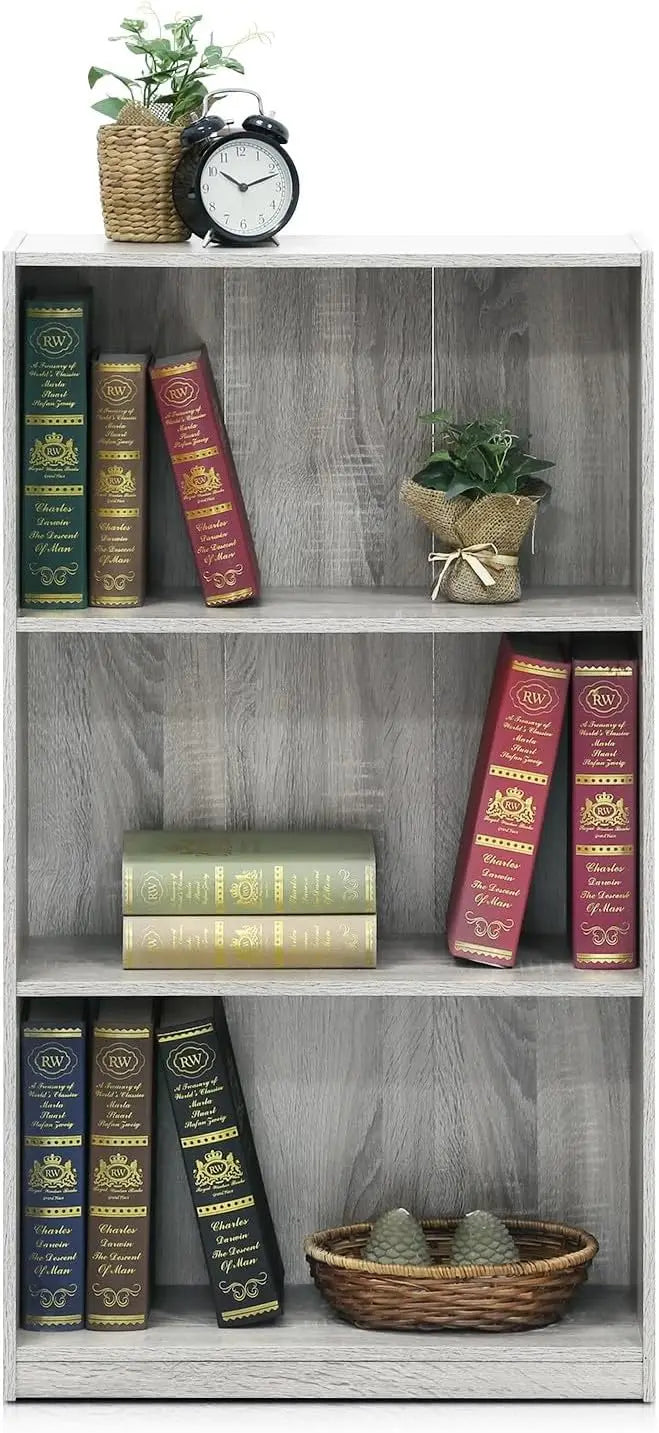 W30 Basic Three Layer Bookcase Storage Rack, French Oak Grey Bookcase Bookshelf