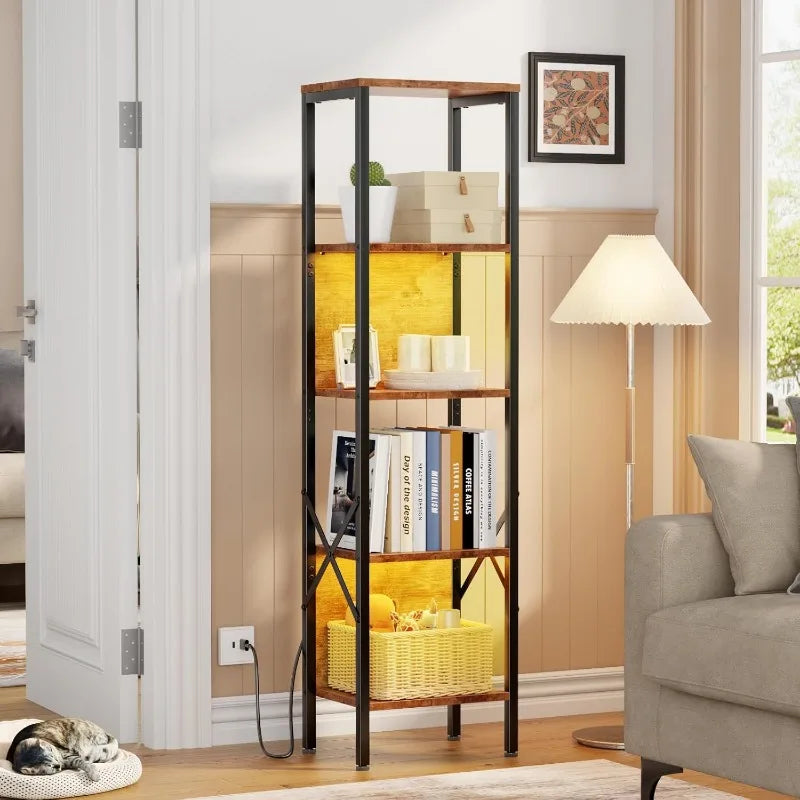 A75 Five-layer bookshelf with LED light, tall display shelf with backrest