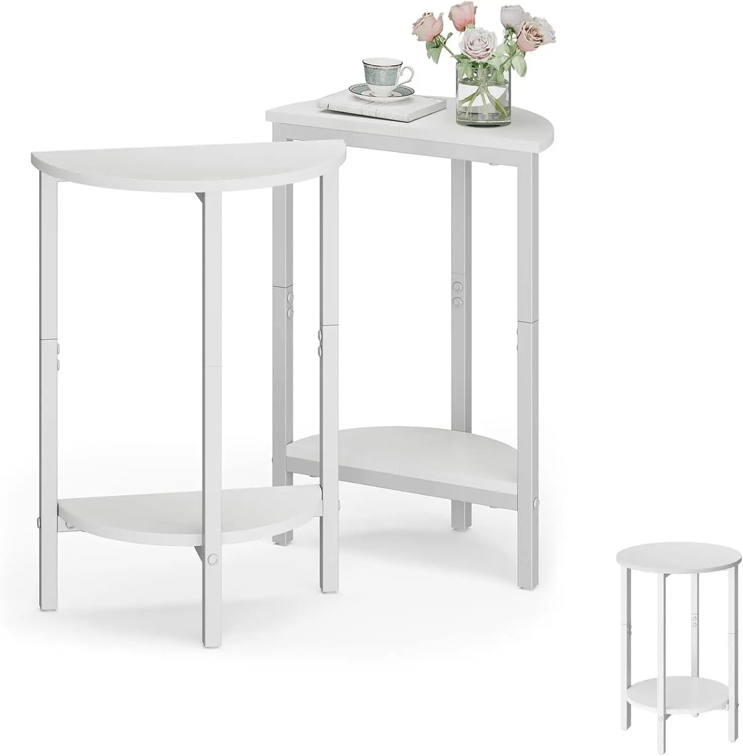Side Table, 2 Tier Small Couch Side Table, Small Round Coffee Accent Table, Thin Sofa Table Narrow Entryway Table