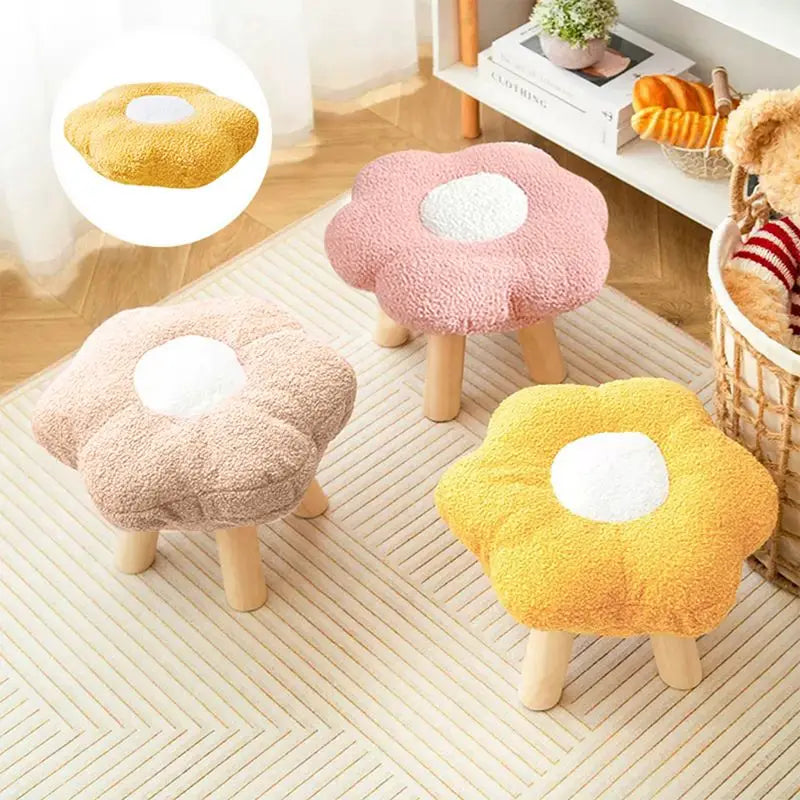 A62 Plush Flower Chair Cover Cute Footstool Cover Round Footstool