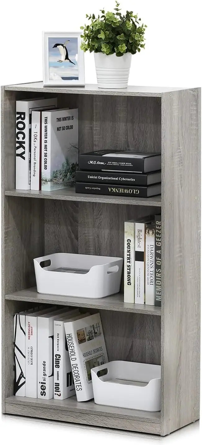 W30 Basic Three Layer Bookcase Storage Rack, French Oak Grey Bookcase Bookshelf