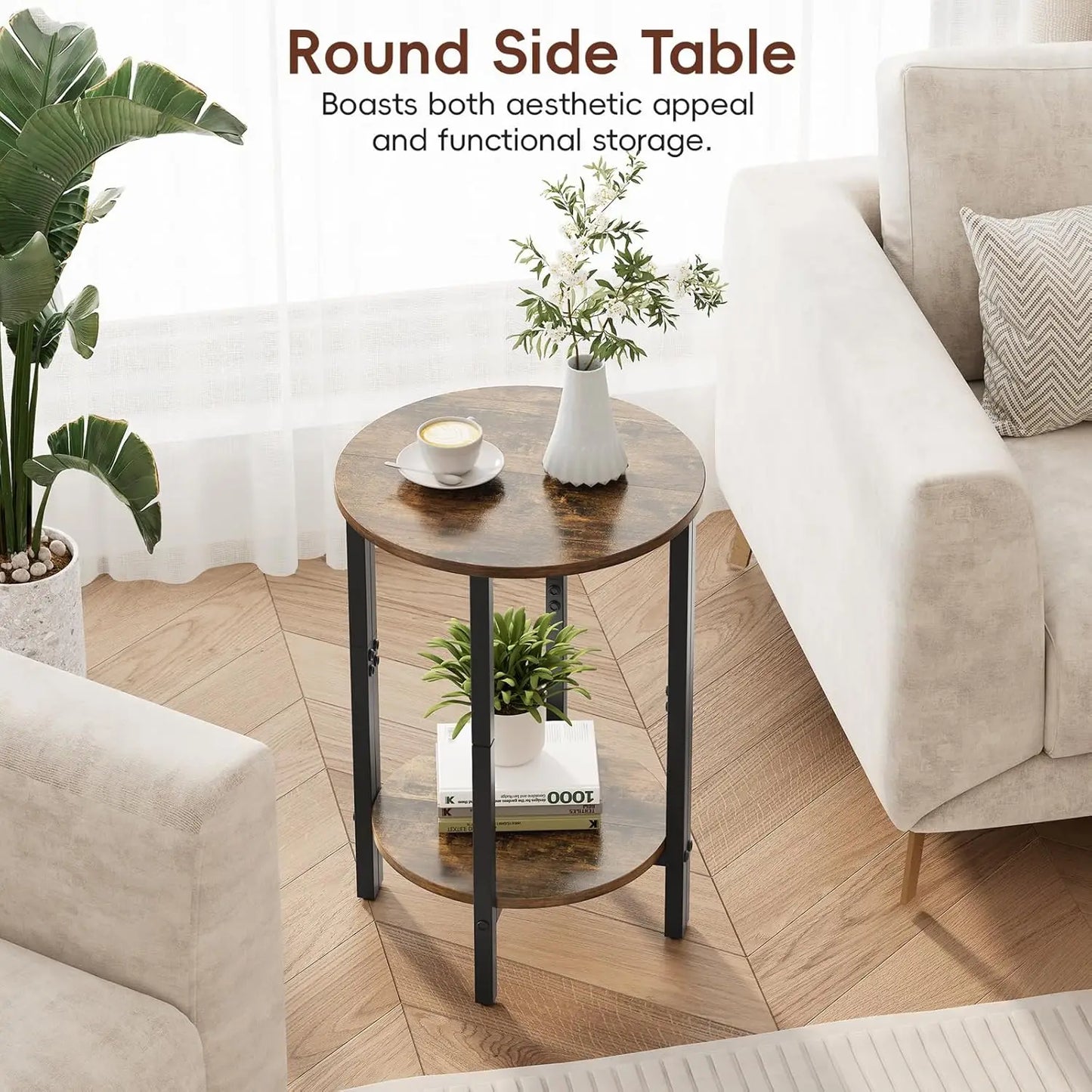 Side Table, 2 Tier Small Couch Side Table, Small Round Coffee Accent Table, Thin Sofa Table Narrow Entryway Table