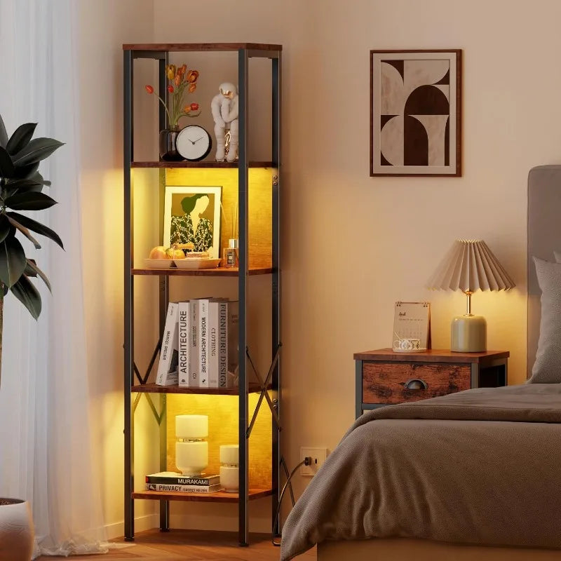 A75 Five-layer bookshelf with LED light, tall display shelf with backrest