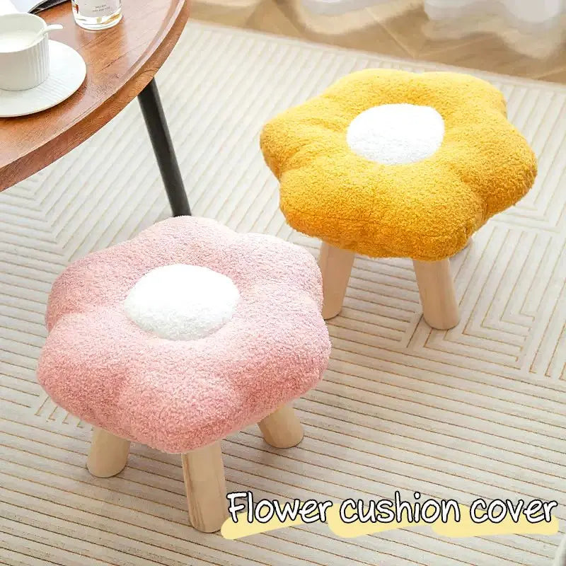 A62 Plush Flower Chair Cover Cute Footstool Cover Round Footstool