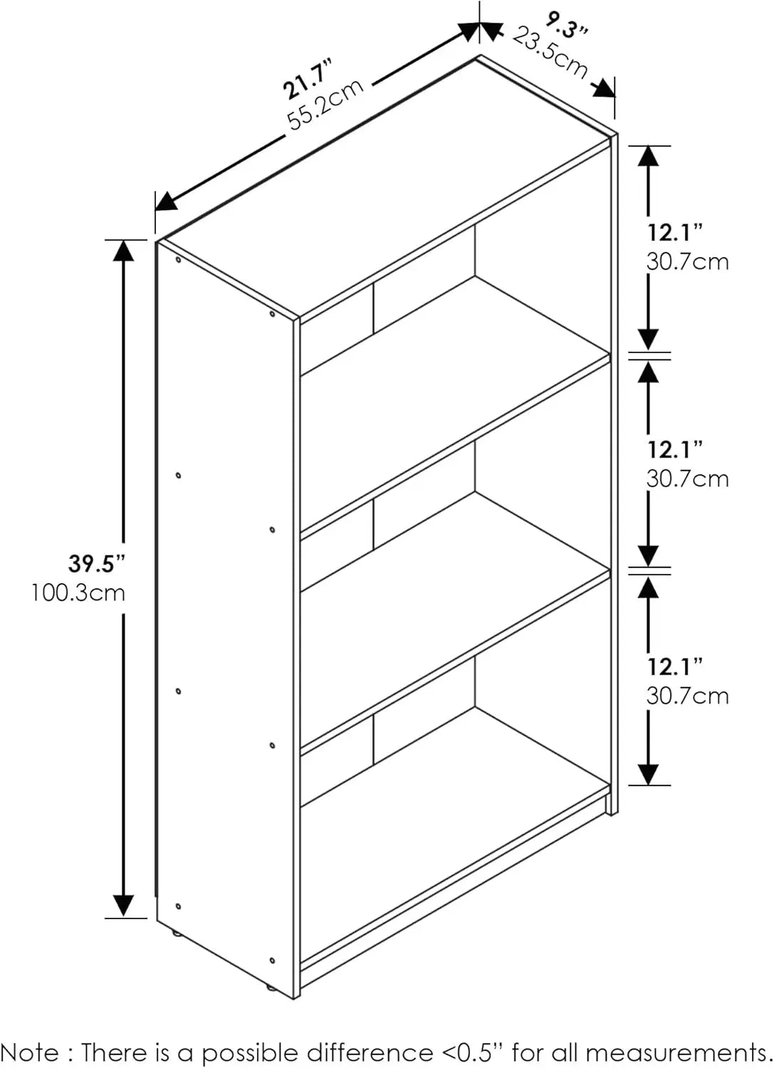 W30 Basic Three Layer Bookcase Storage Rack, French Oak Grey Bookcase Bookshelf