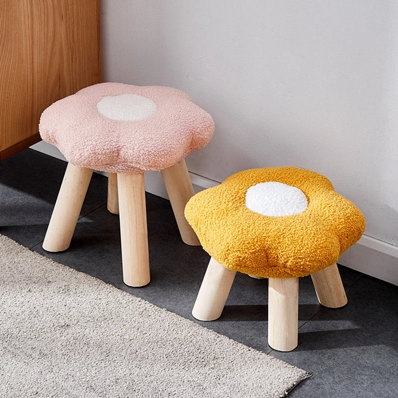 A62 Plush Flower Chair Cover Cute Footstool Cover Round Footstool