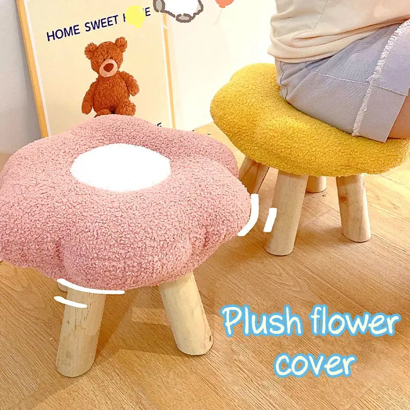 A62 Plush Flower Chair Cover Cute Footstool Cover Round Footstool