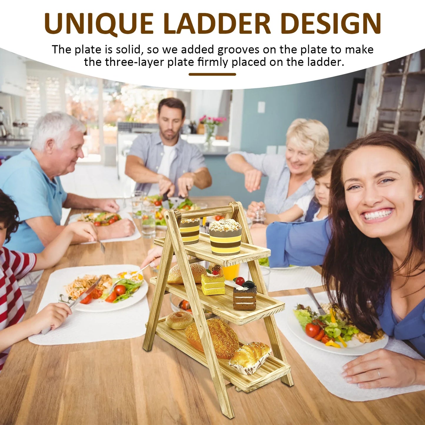 A65 Three-layer wooden display stand party table food storage tray