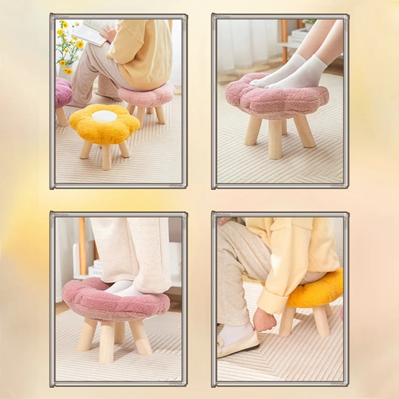 A62 Plush Flower Chair Cover Cute Footstool Cover Round Footstool