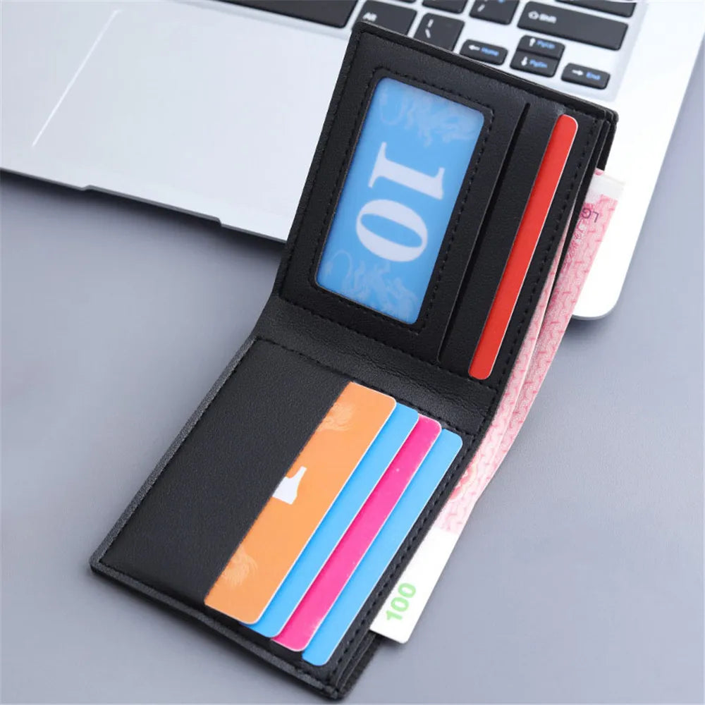 A34 Men Short Pu Leather Wallets Vintage Thin Male Credit Card Holder Black Small Money Purses large capacity card holder Bag