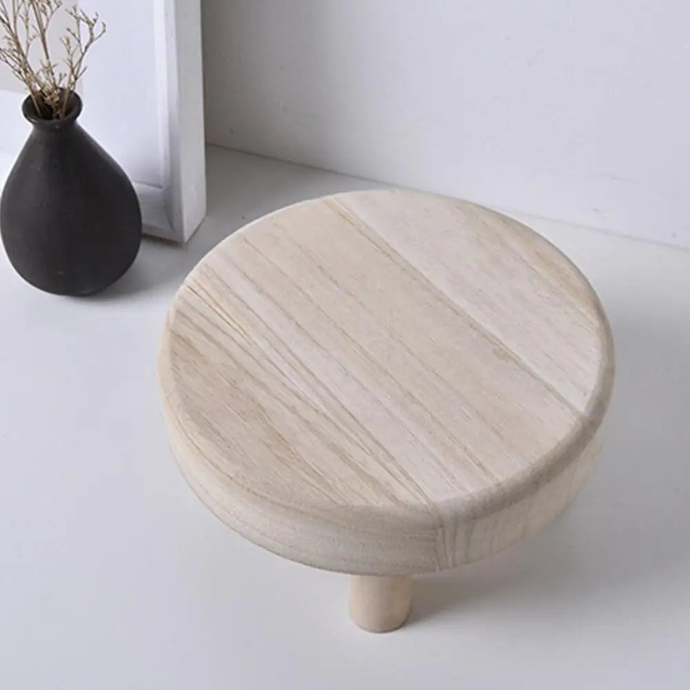 A27 Small wooden stool round polished modern storage flower pot rack