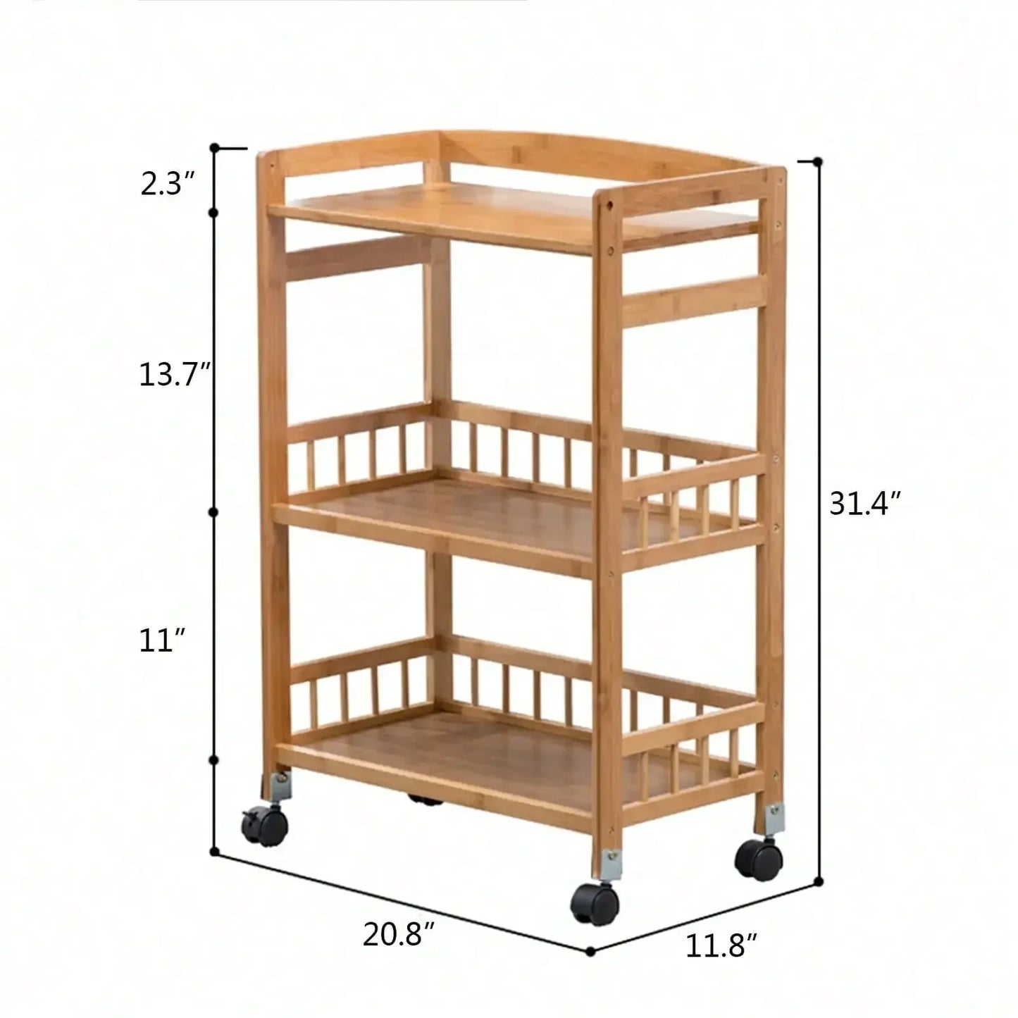 C125 Wooden Salon Trolley Bamboo Three-Tier Rolling Home Bar Mobile Kitchen Serving Cart