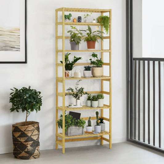 A80 bamboo open storage bookcase with adjustable shelves and freestanding plant display rack