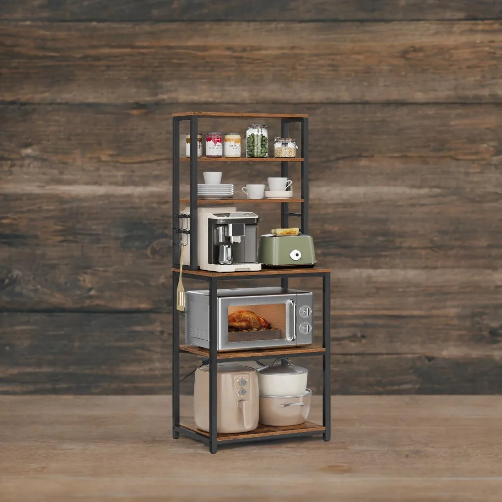 A82 Coffee Bar, 6-Layer Kitchen Shelf with 6 Hooks, Kitchen Bread Rack, Microwave Rack