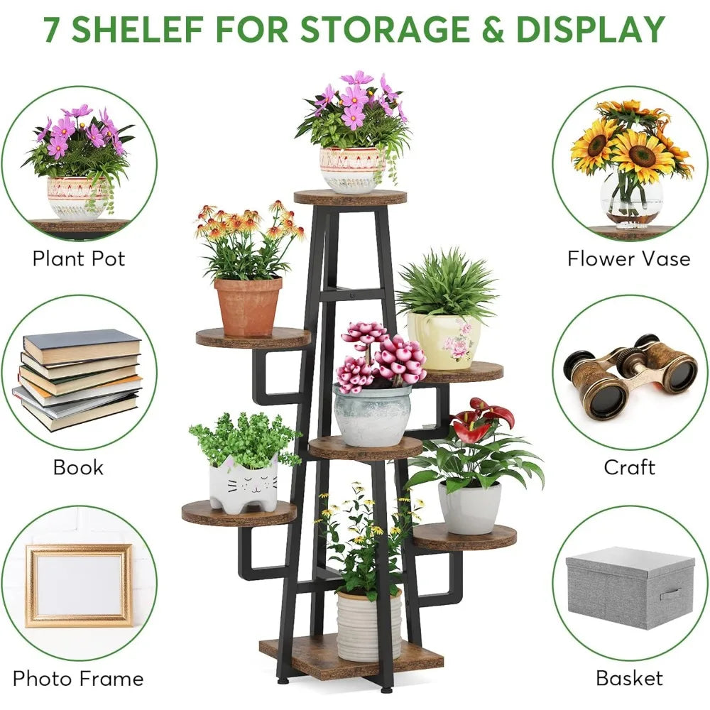 C110 Indoor Plant Stand, Wooden Corner Flower Pot Stand Flower Rack Elevated Flower Pot Storage Rack