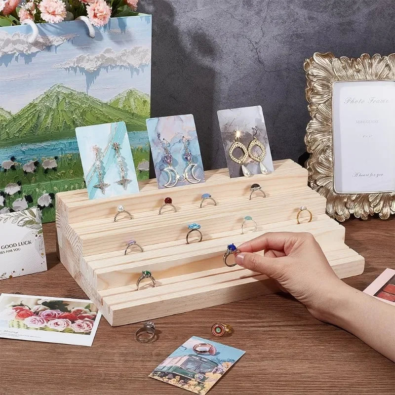 A52 Wooden Jewelry Display Stand Wooden Earring Storage Rack with Grooved Jewelry Display Stand for Rings Earrings