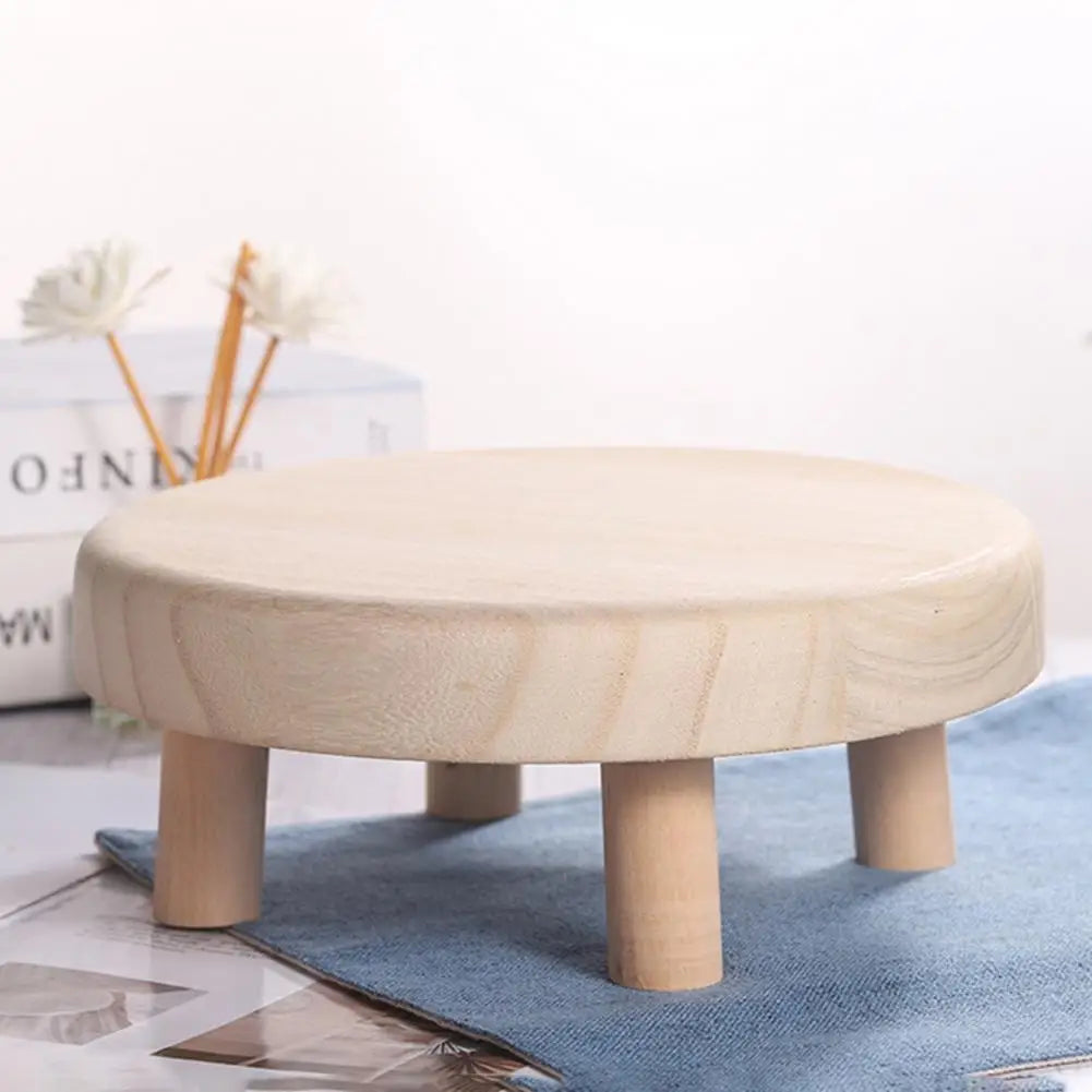 A27 Small wooden stool round polished modern storage flower pot rack