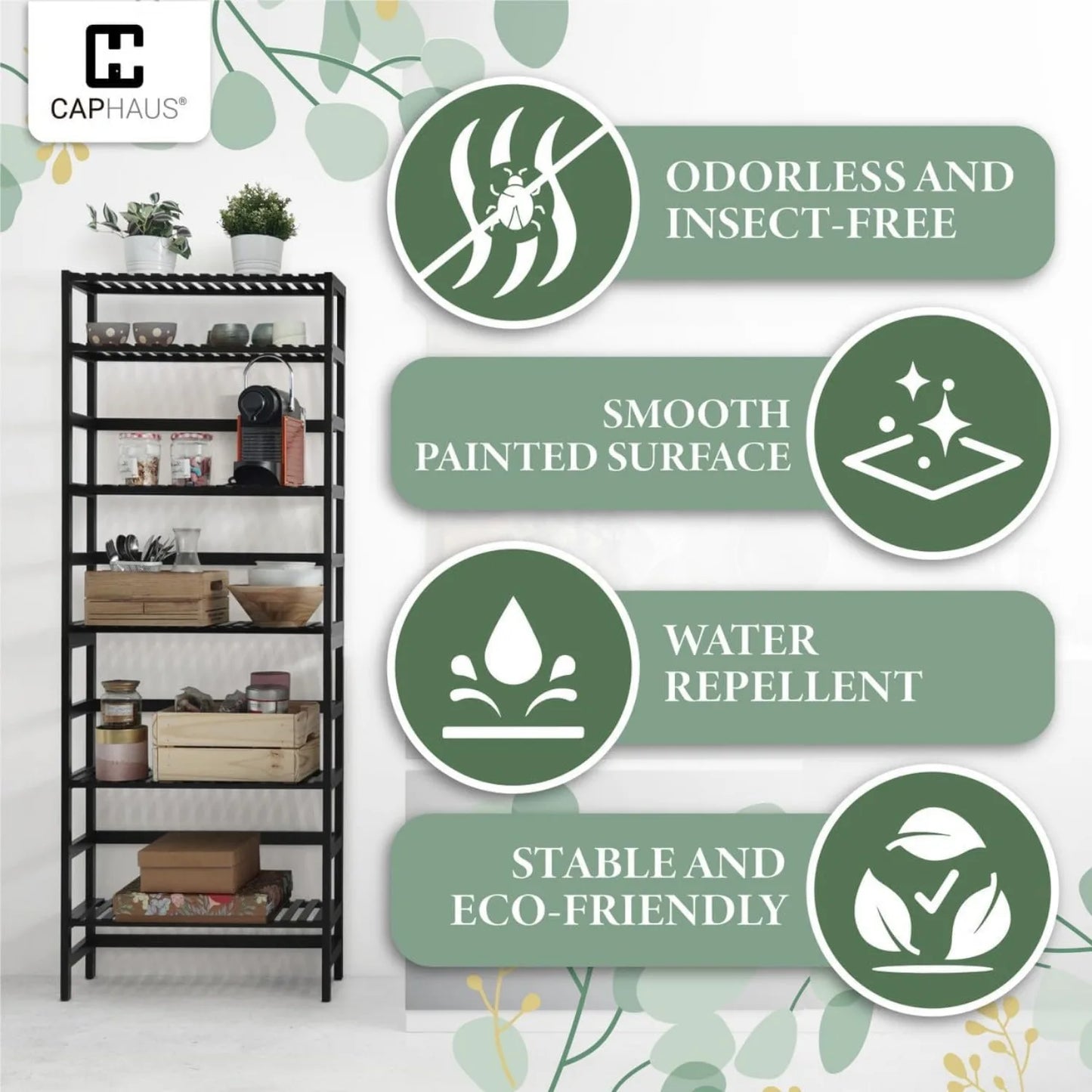 A80 bamboo open storage bookcase with adjustable shelves and freestanding plant display rack
