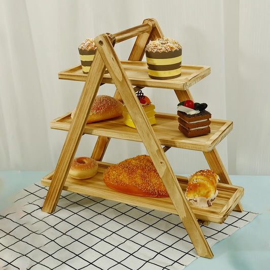 A65 Three-layer wooden display stand party table food storage tray