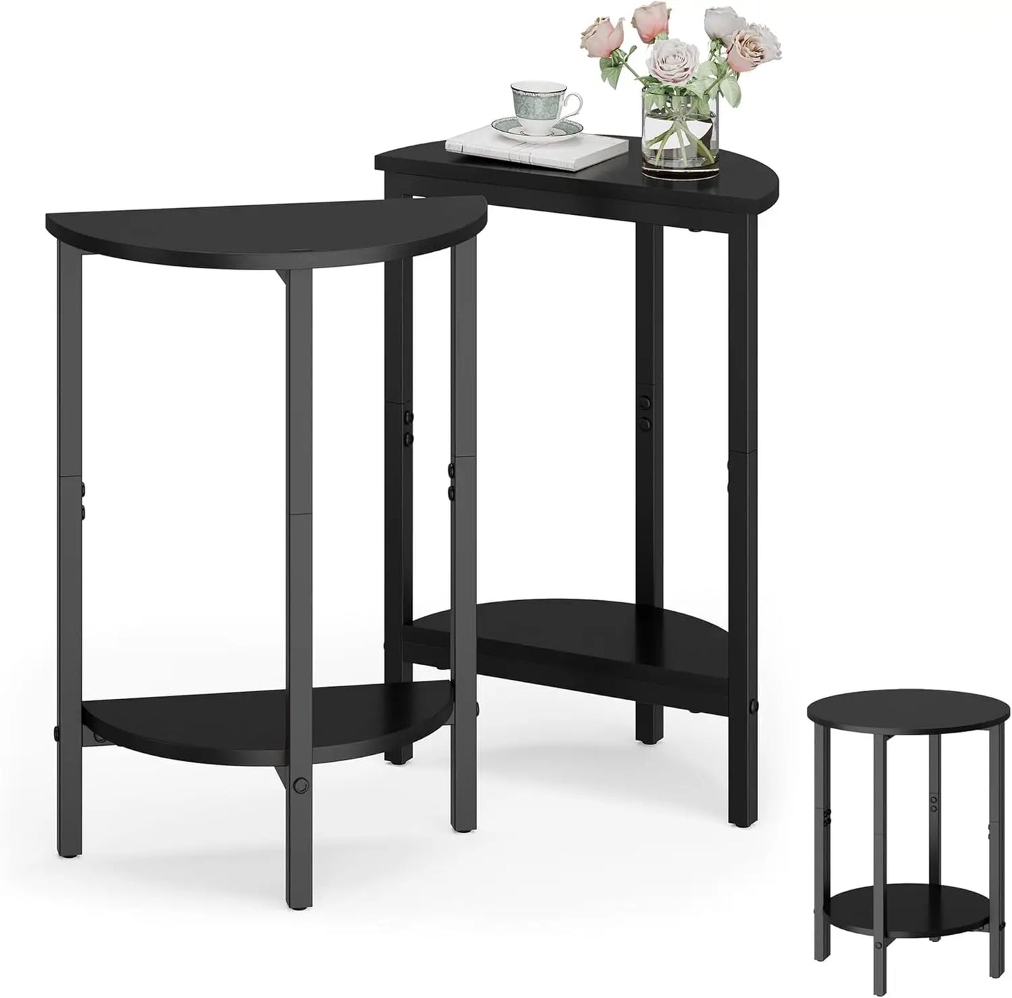 Side Table, 2 Tier Small Couch Side Table, Small Round Coffee Accent Table, Thin Sofa Table Narrow Entryway Table