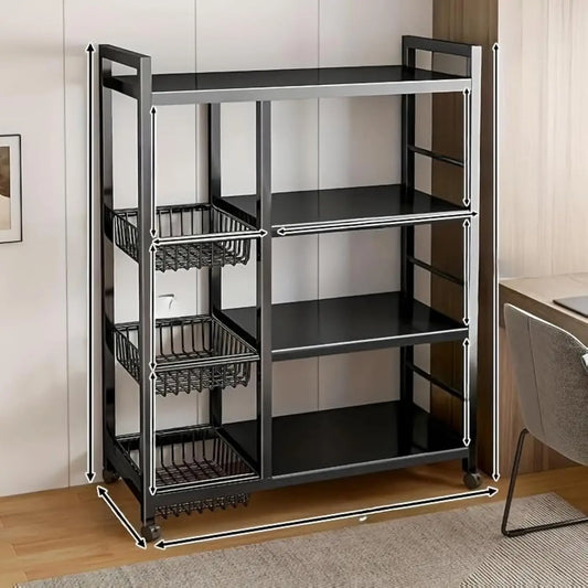 A90 Adjustable 4-Tier Kitchen Shelf with 3 Metal Baskets, Kitchen Organizer and Storage Rack,