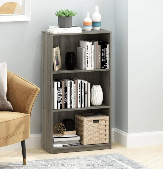 W30 Basic Three Layer Bookcase Storage Rack, French Oak Grey Bookcase Bookshelf