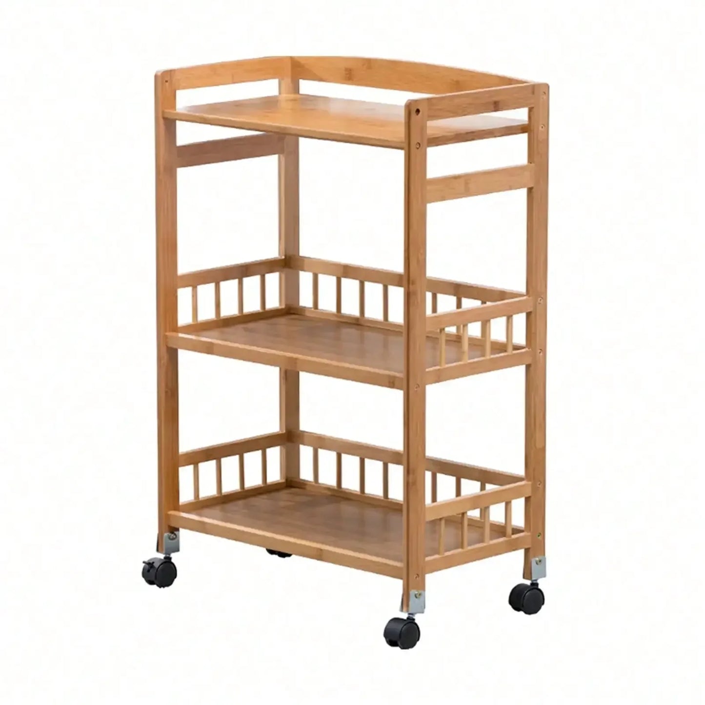 C125 Wooden Salon Trolley Bamboo Three-Tier Rolling Home Bar Mobile Kitchen Serving Cart