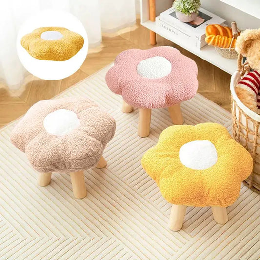 A62 Plush Flower Chair Cover Cute Footstool Cover Round Footstool