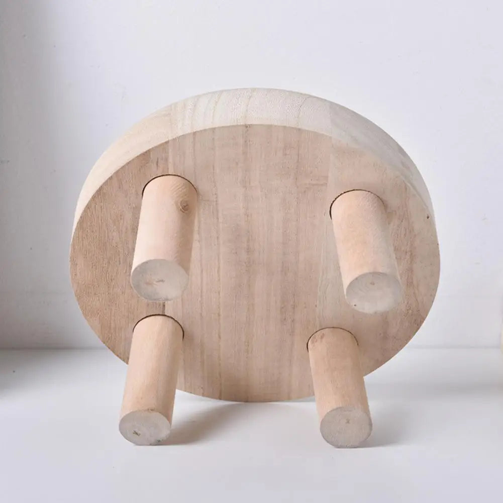 A27 Small wooden stool round polished modern storage flower pot rack