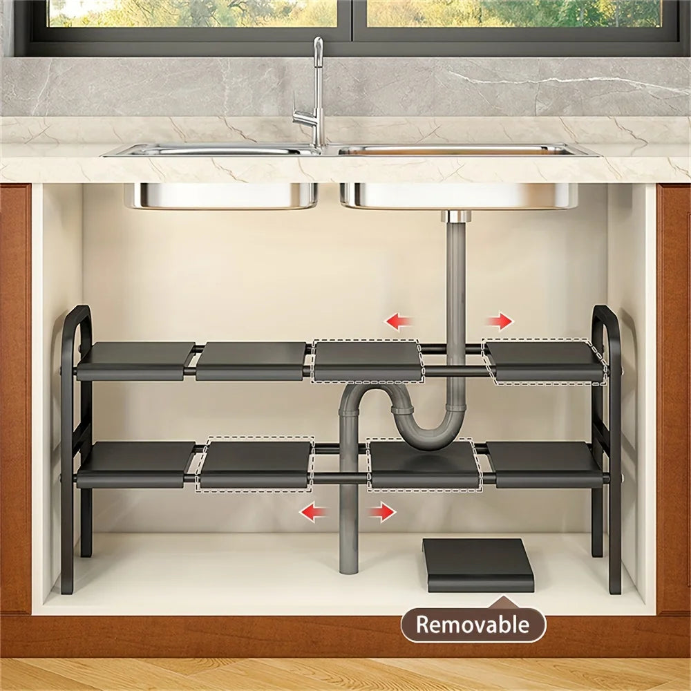 K30 Multi-purpose Kitchen Bathroom Under Sink Storage Rack with Removable Basket