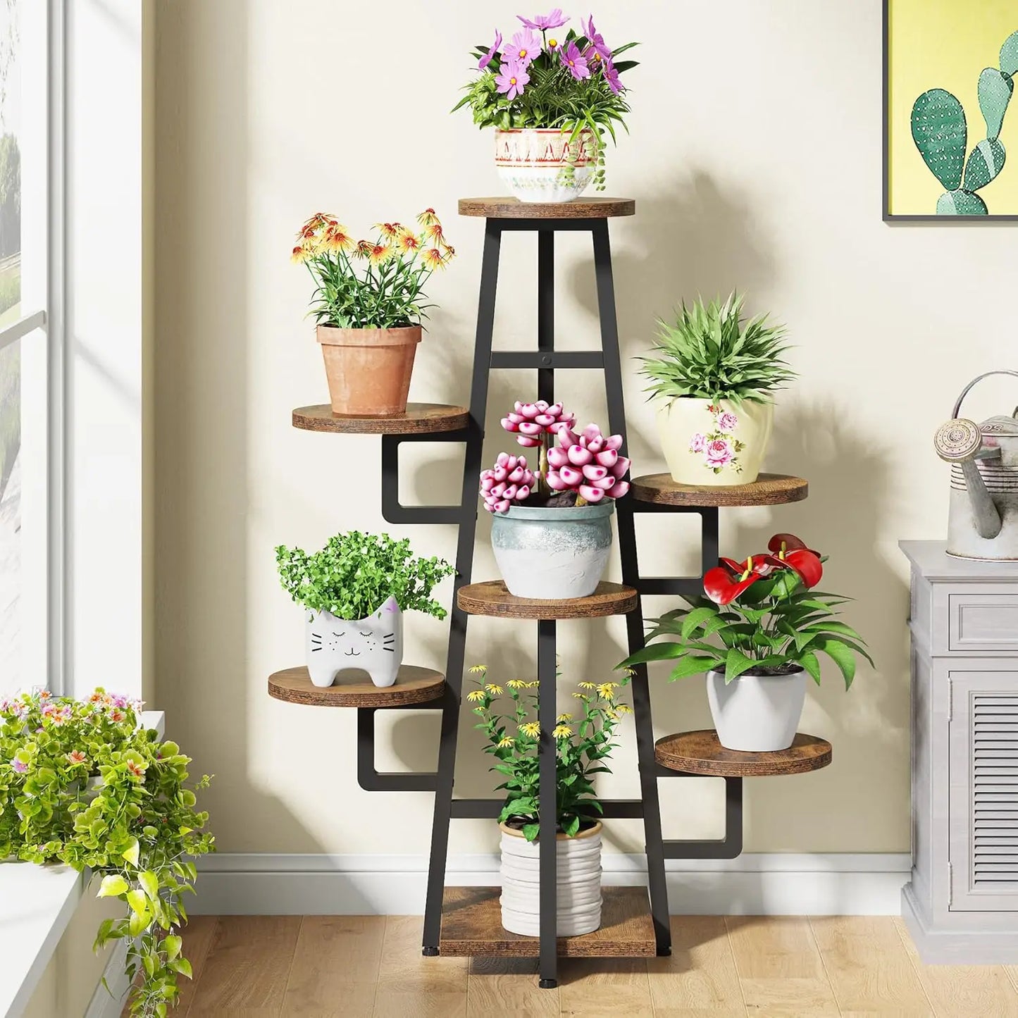 C110 Indoor Plant Stand, Wooden Corner Flower Pot Stand Flower Rack Elevated Flower Pot Storage Rack
