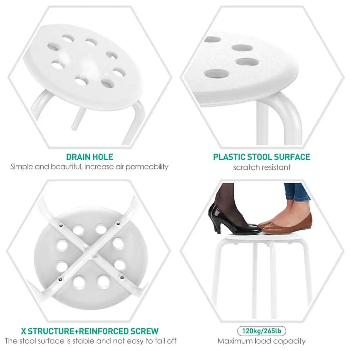 C98 Plastic Stacking Stools Round Bar Stools, White