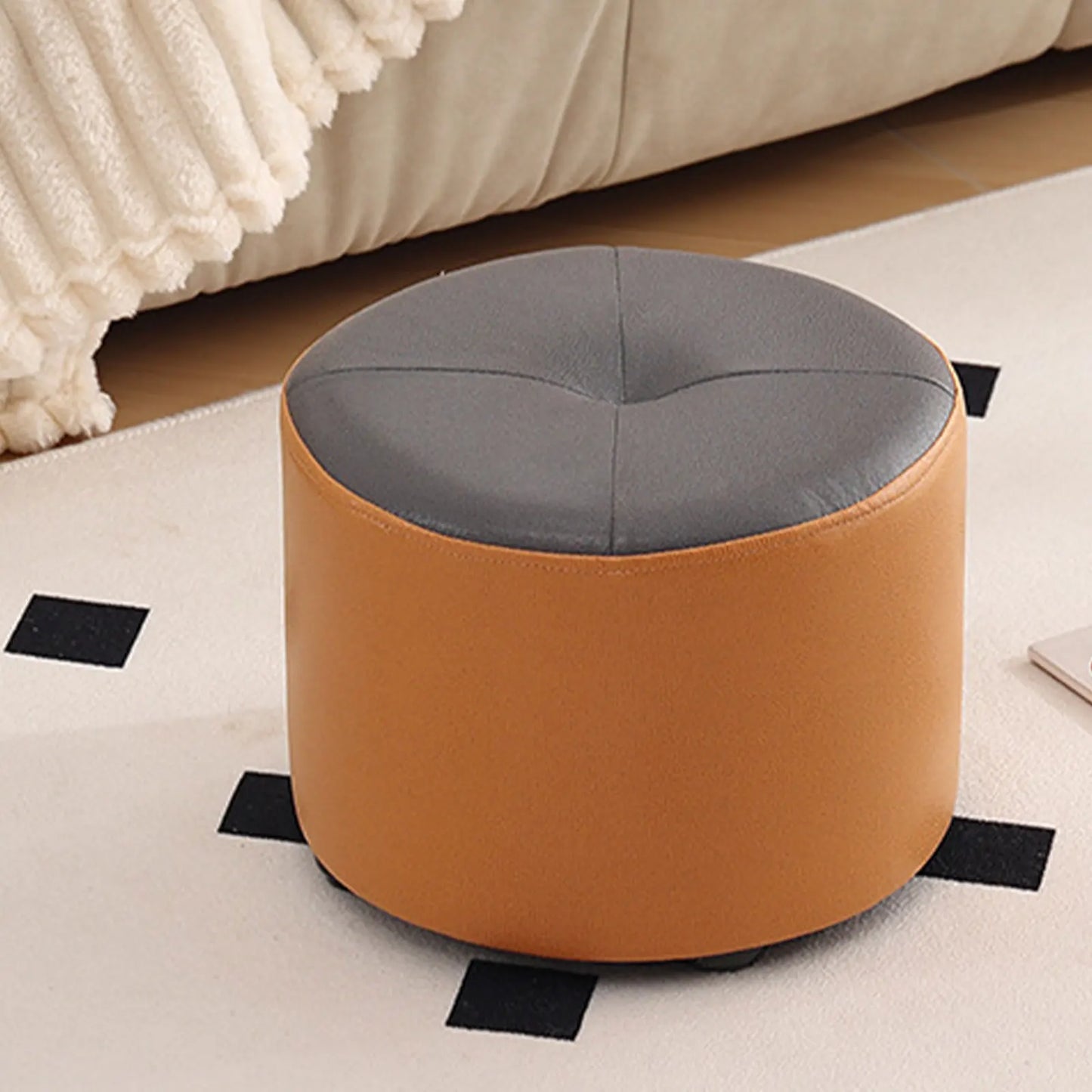 A32 Ottoman footstool round decorative stool for bedroom entryway apartment