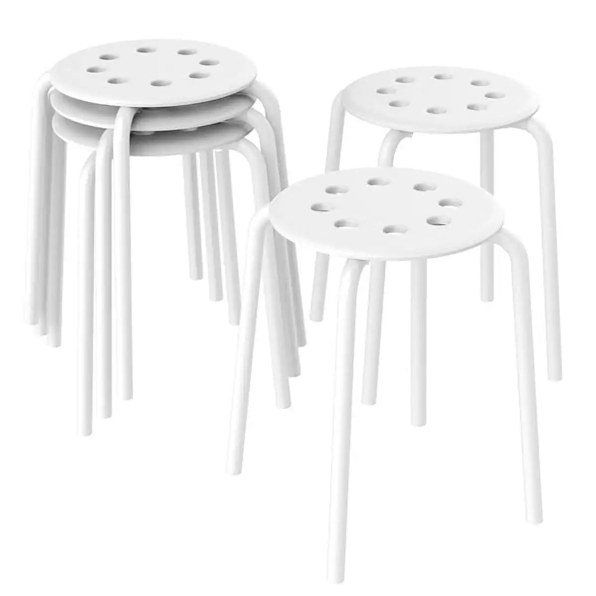 C98 Plastic Stacking Stools Round Bar Stools, White