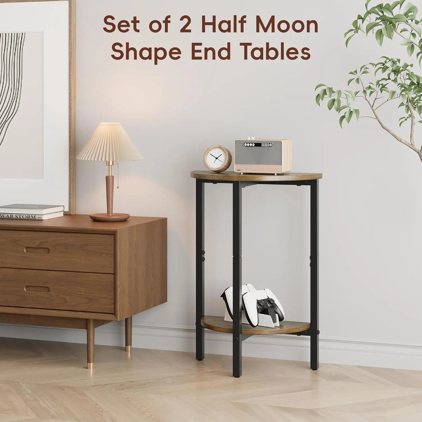 Side Table, 2 Tier Small Couch Side Table, Small Round Coffee Accent Table, Thin Sofa Table Narrow Entryway Table