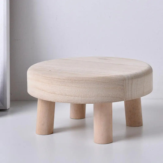 A27 Small wooden stool round polished modern storage flower pot rack