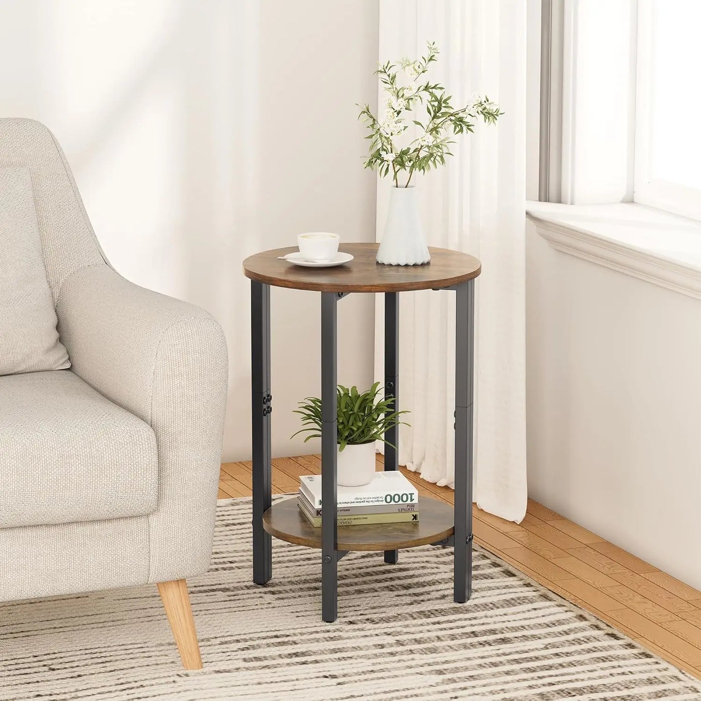 Side Table, 2 Tier Small Couch Side Table, Small Round Coffee Accent Table, Thin Sofa Table Narrow Entryway Table