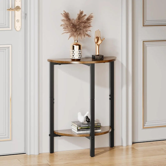 Side Table, 2 Tier Small Couch Side Table, Small Round Coffee Accent Table, Thin Sofa Table Narrow Entryway Table