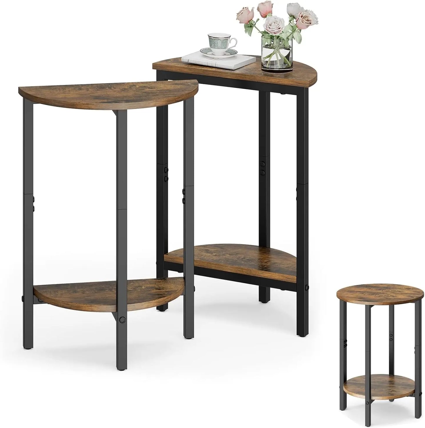 Side Table, 2 Tier Small Couch Side Table, Small Round Coffee Accent Table, Thin Sofa Table Narrow Entryway Table