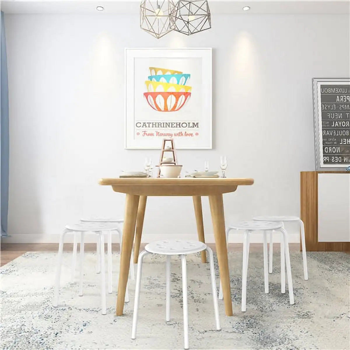 C98 Plastic Stacking Stools Round Bar Stools, White
