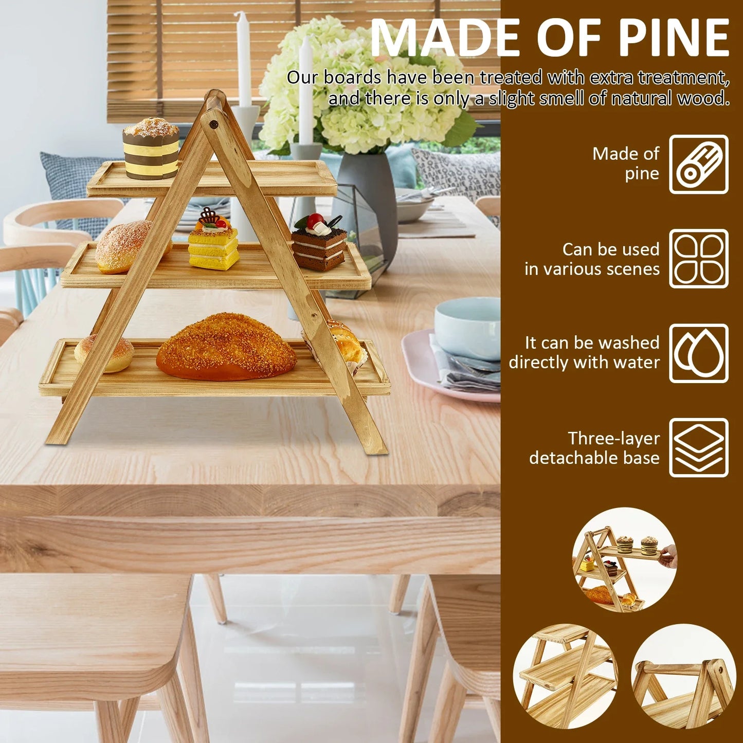 A65 Three-layer wooden display stand party table food storage tray