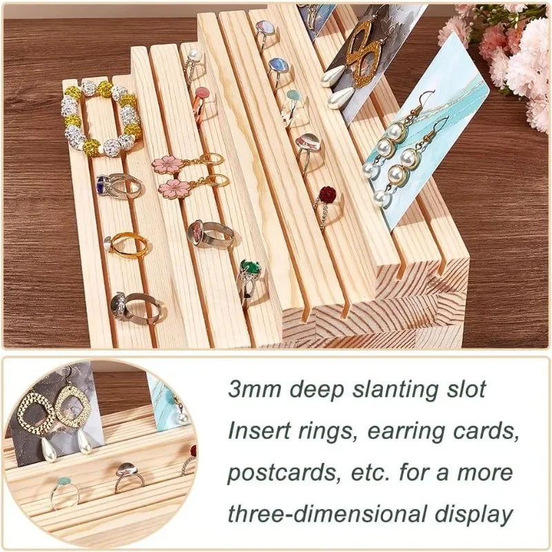 A52 Wooden Jewelry Display Stand Wooden Earring Storage Rack with Grooved Jewelry Display Stand for Rings Earrings